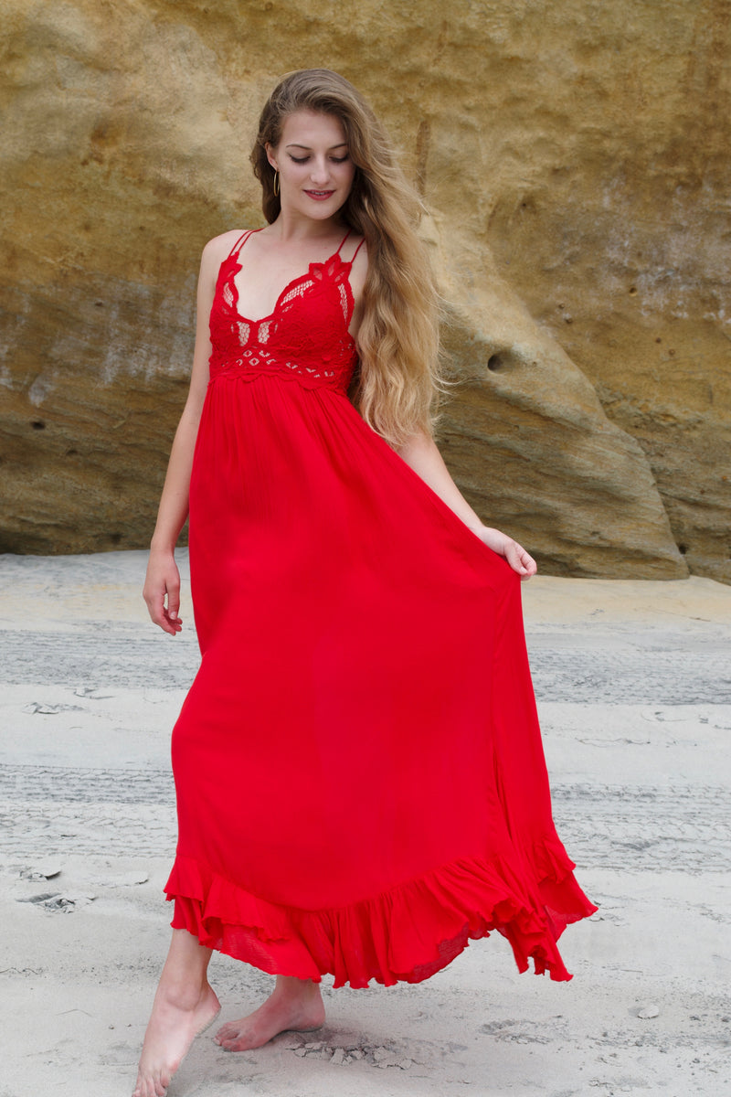 Free People Bright Red Adella Maxi Dress