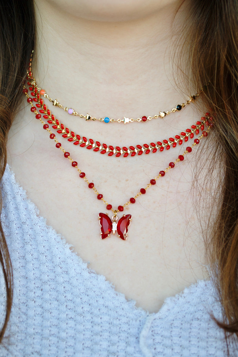 Red Coral Butterfly Necklace