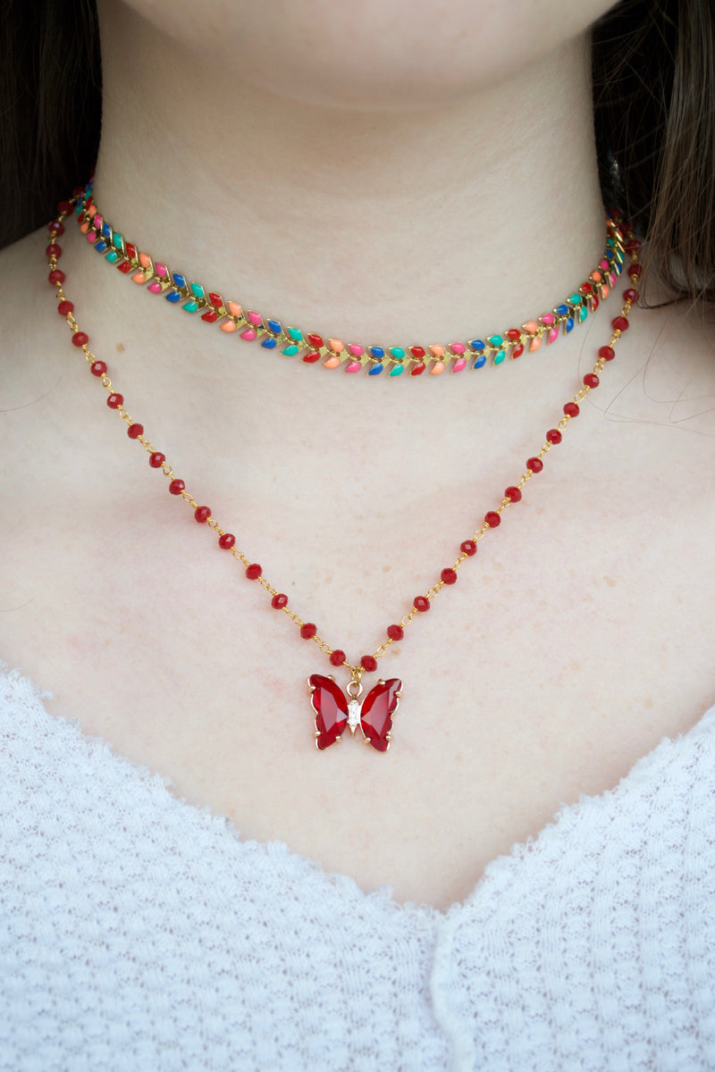 Red Coral Butterfly Necklace