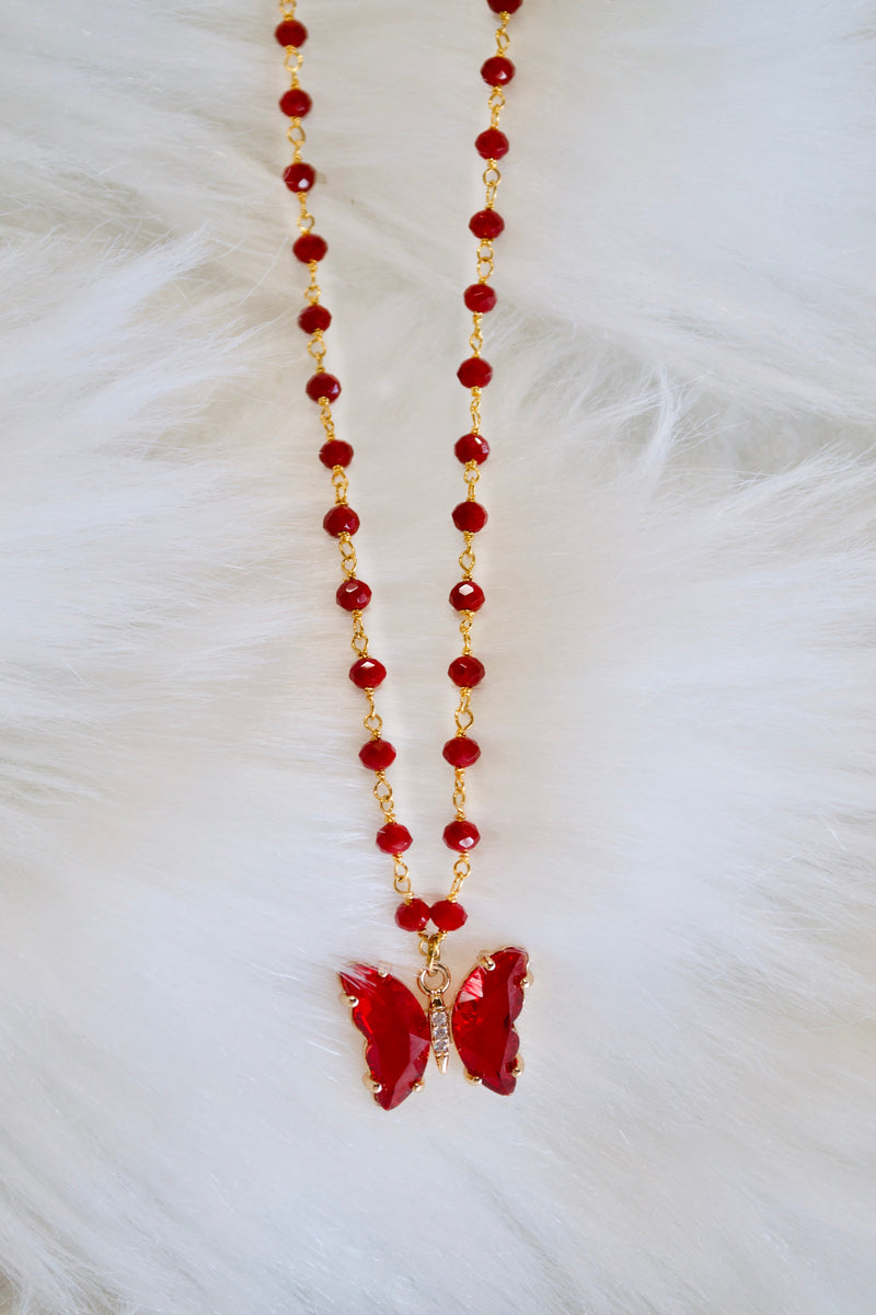Red Coral Butterfly Necklace