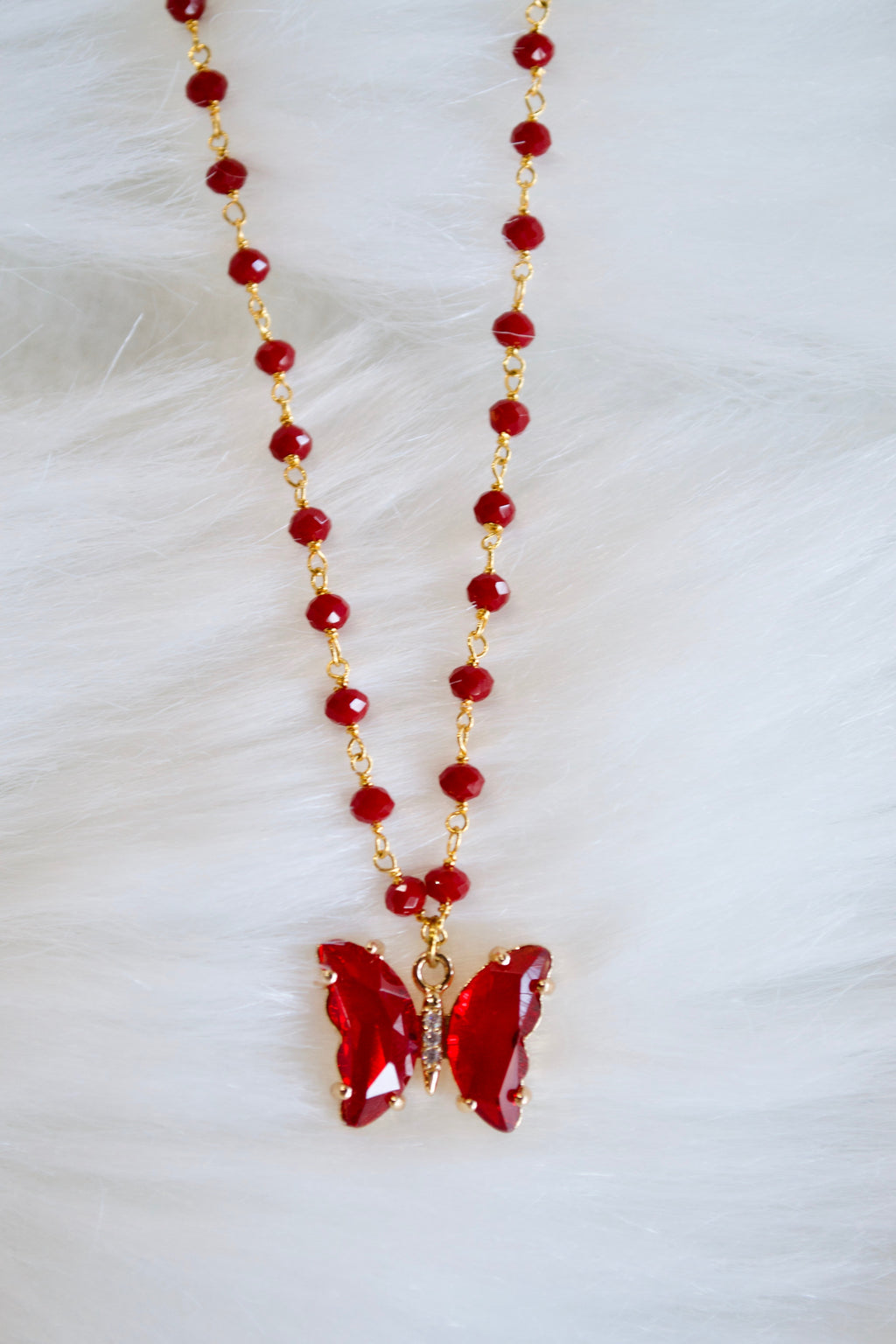 Red Coral Butterfly Necklace