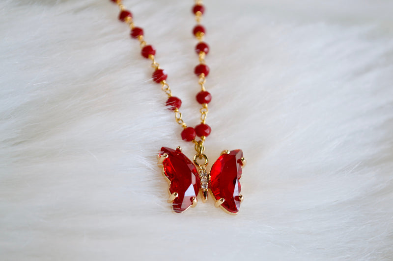 Red Coral Butterfly Necklace