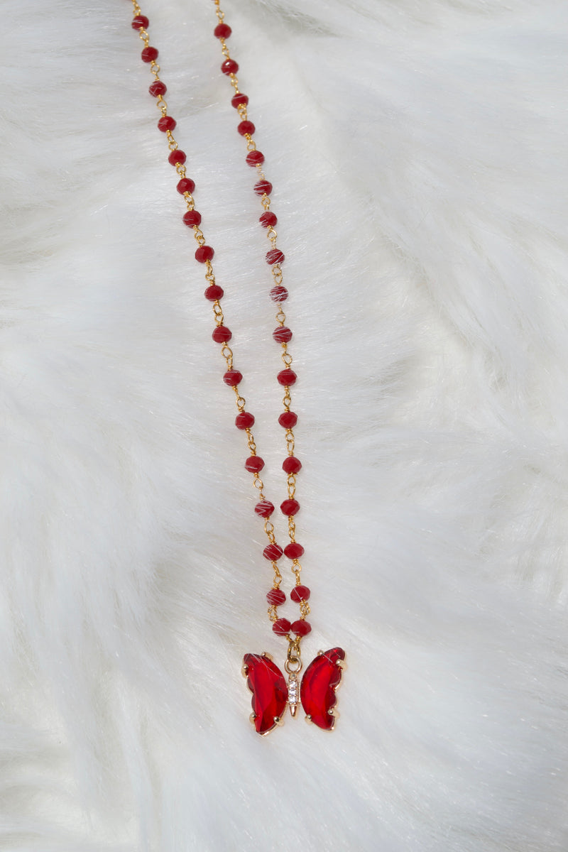 Red Coral Butterfly Necklace