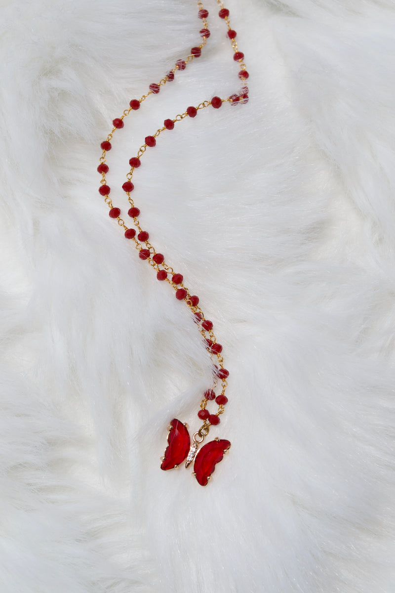 Red Coral Butterfly Necklace