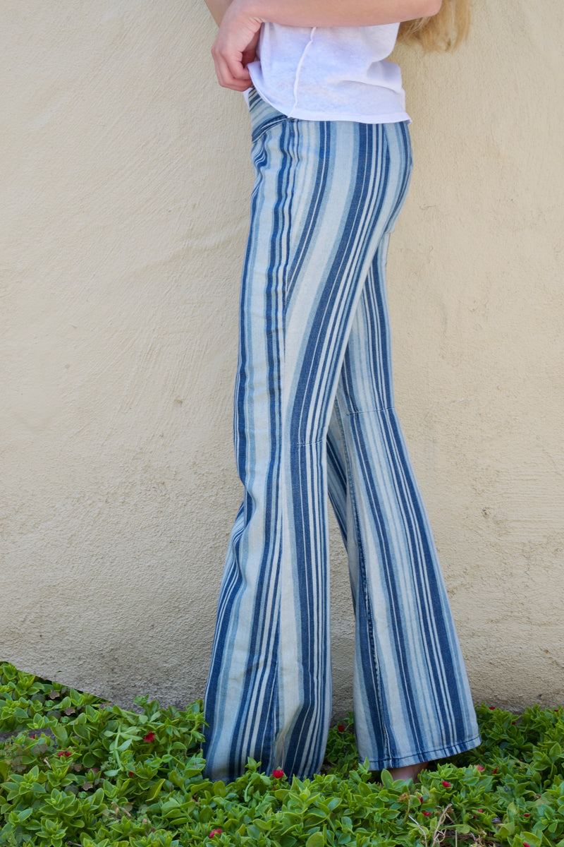 FP Indigo Haze Stripe Bell Bottom Jeans