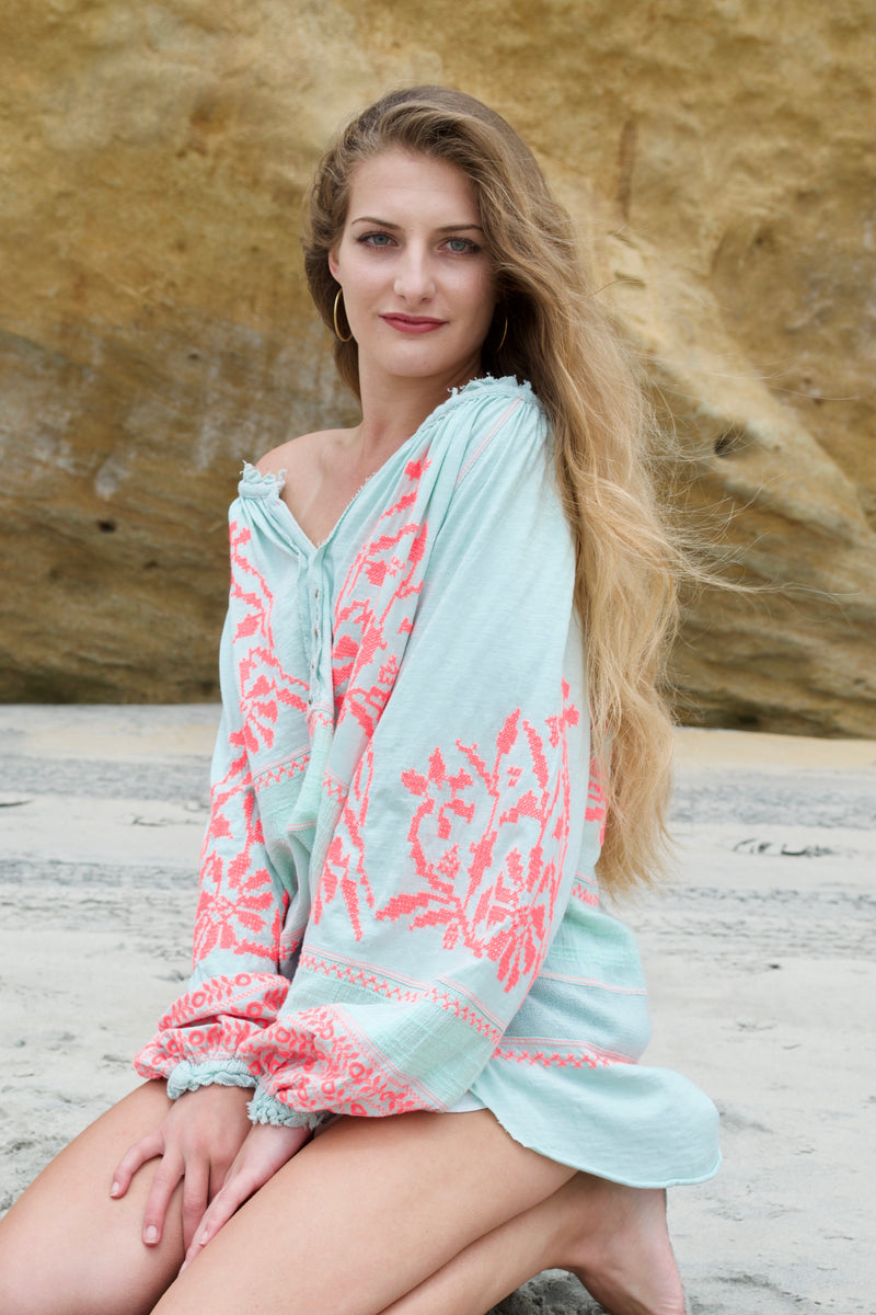 Free People Mint Persuasion Blouse