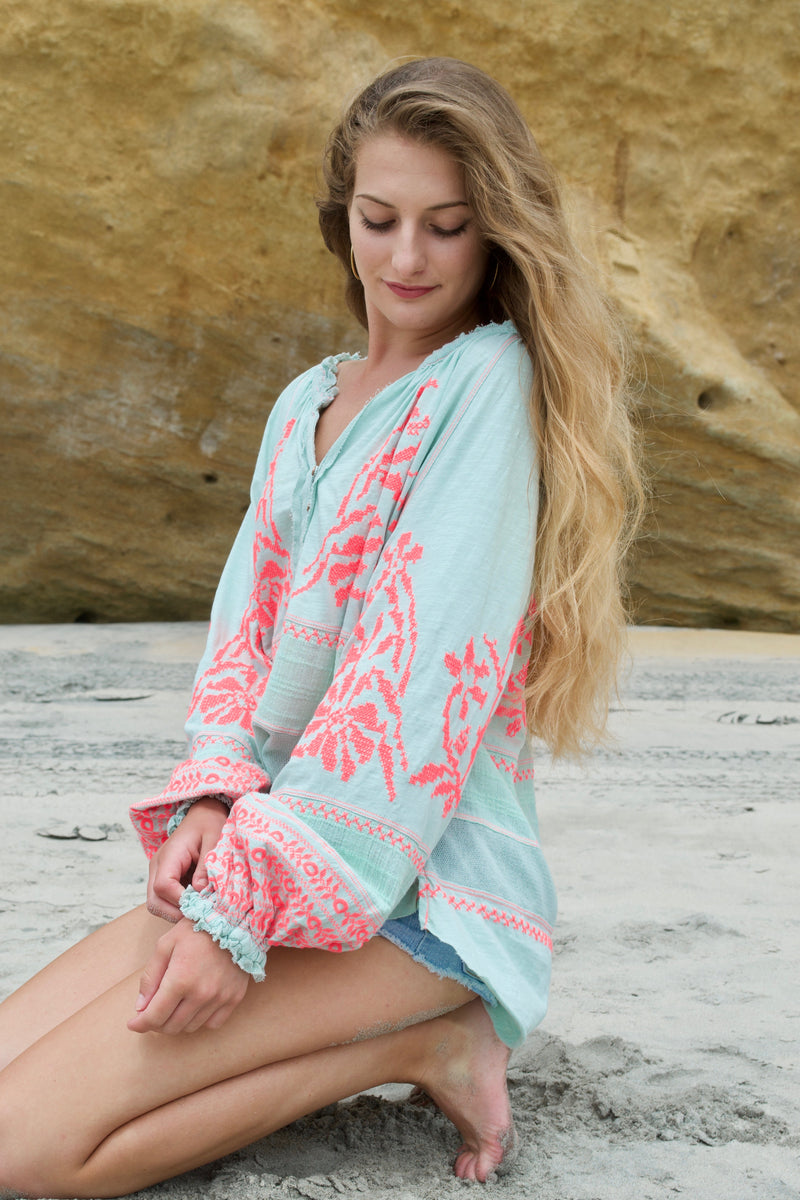 Free People Mint Persuasion Blouse