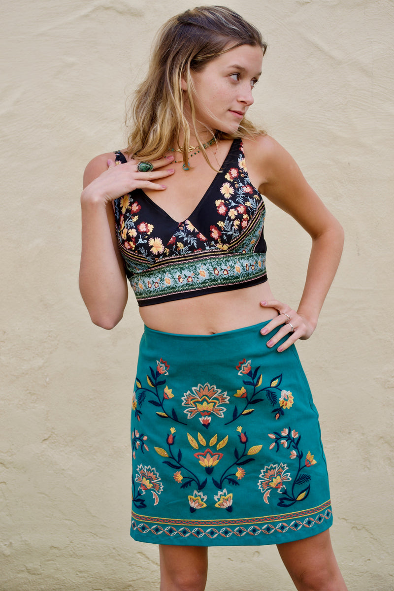 FP Black Floral Crop