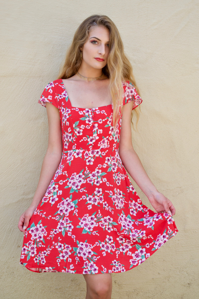 Aakaa Red Flower Dress