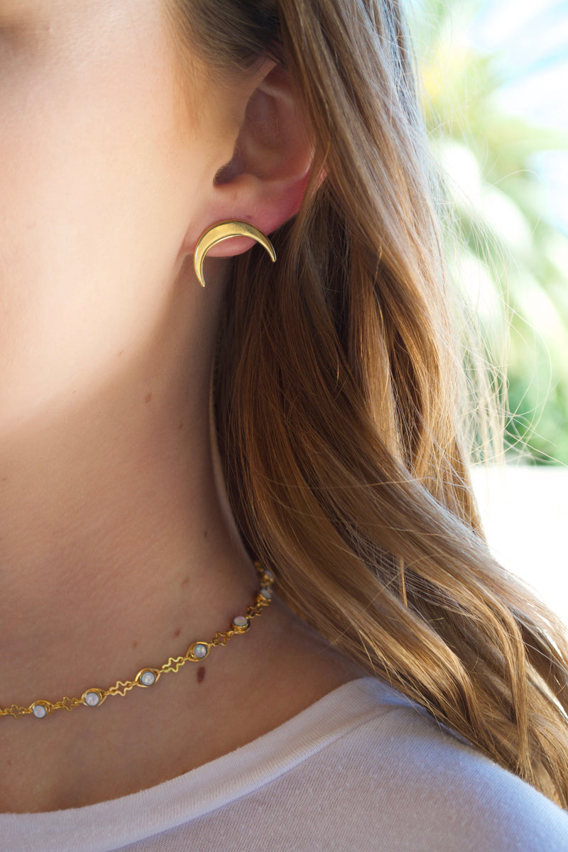 Gold Moon Horn Earrings