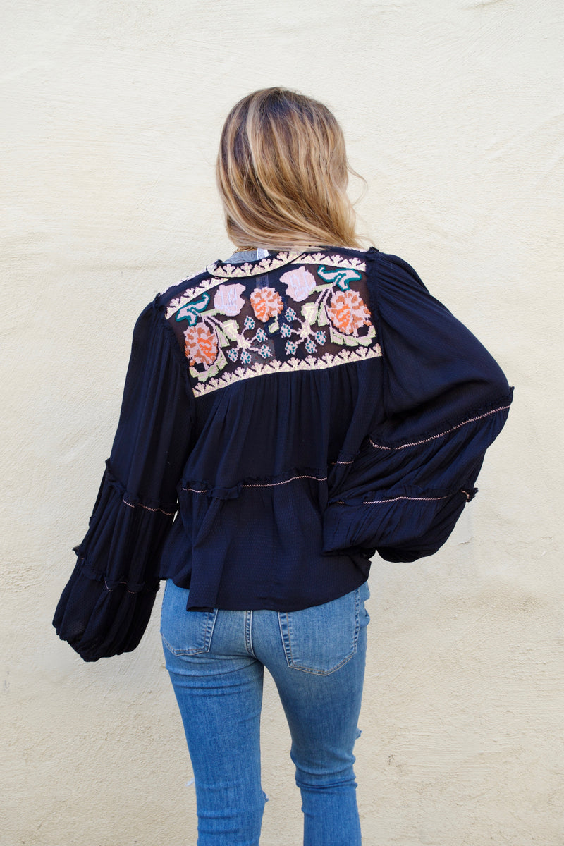 Free People Black Combo Blouse