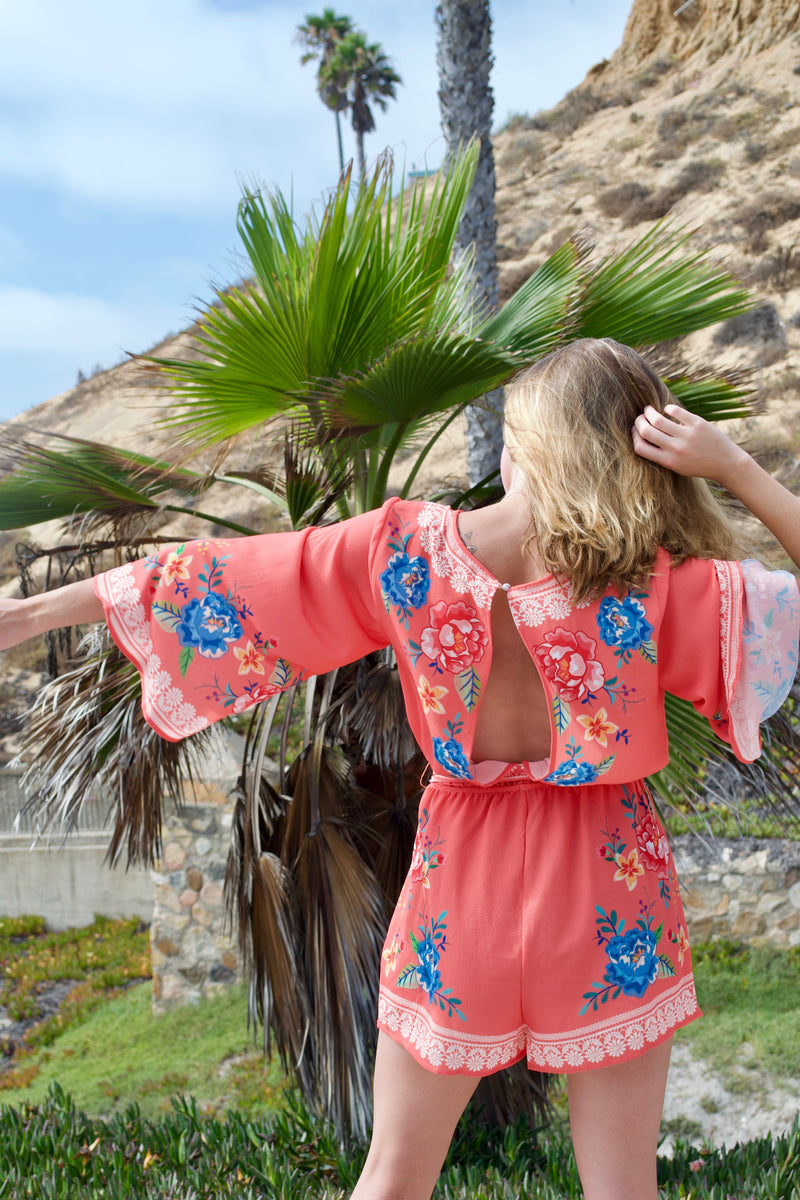 FT Orange Peony Romper