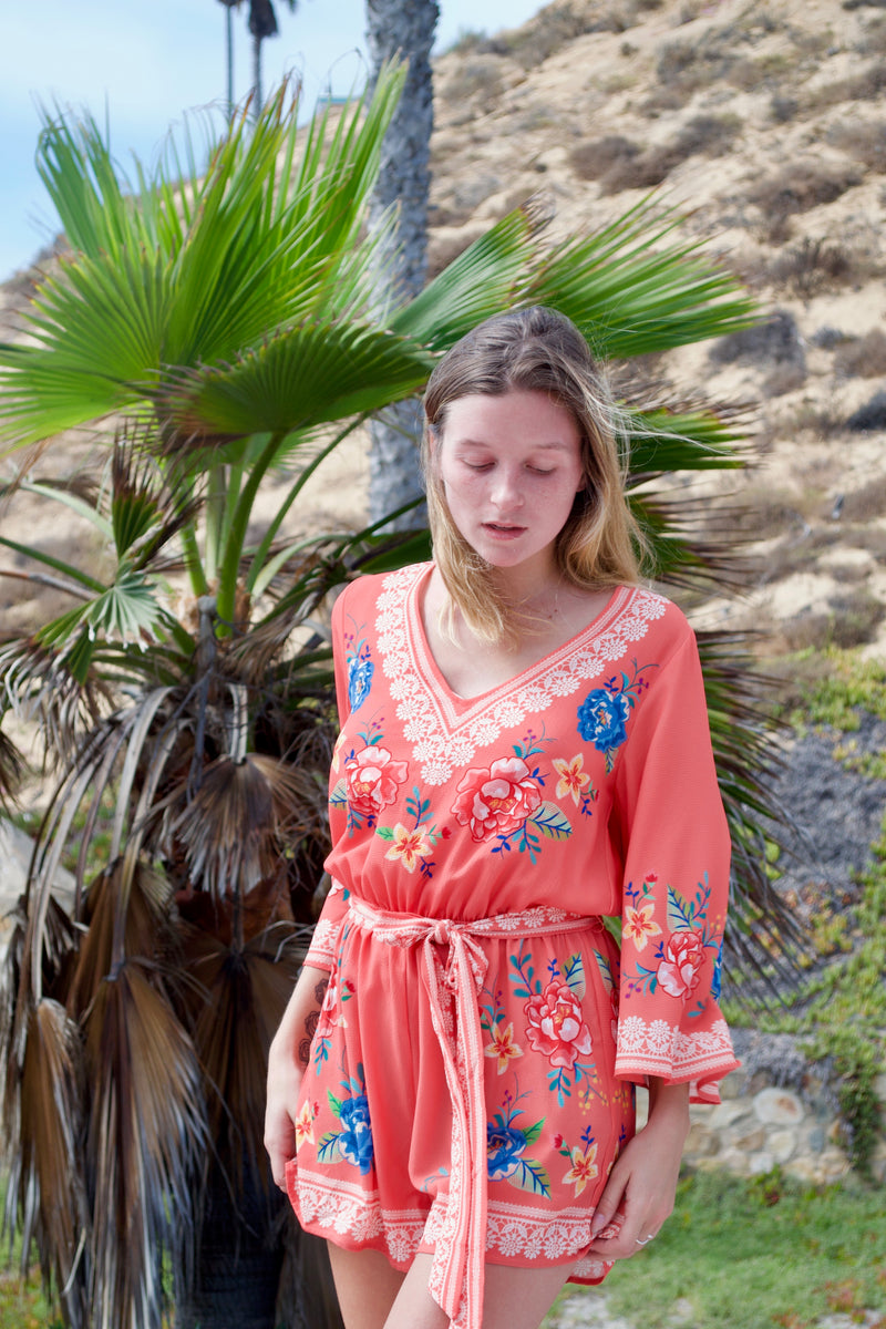 FT Orange Peony Romper