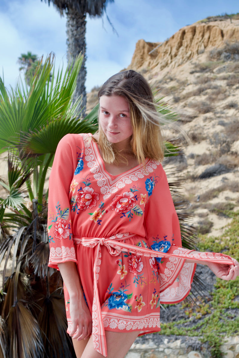 FT Orange Peony Romper