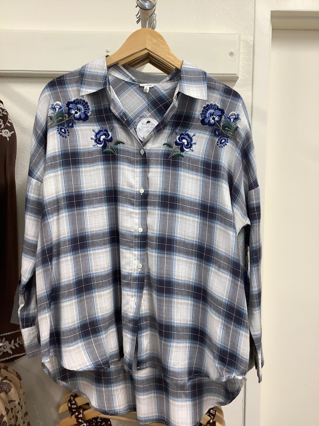 EC Blue Plaid Flower Flannel