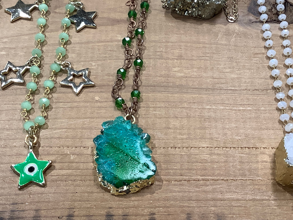 Brass green druzy