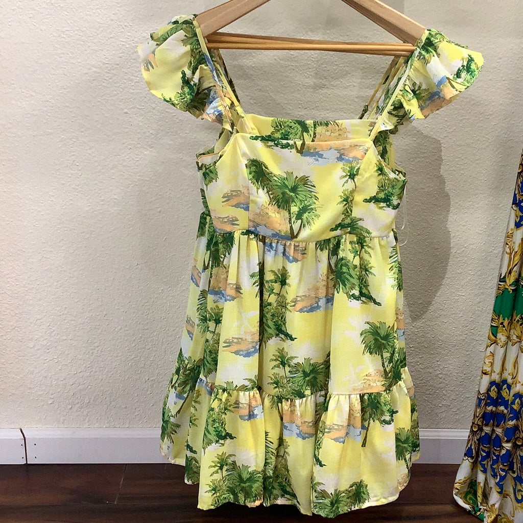 FT yellow palm tree dress