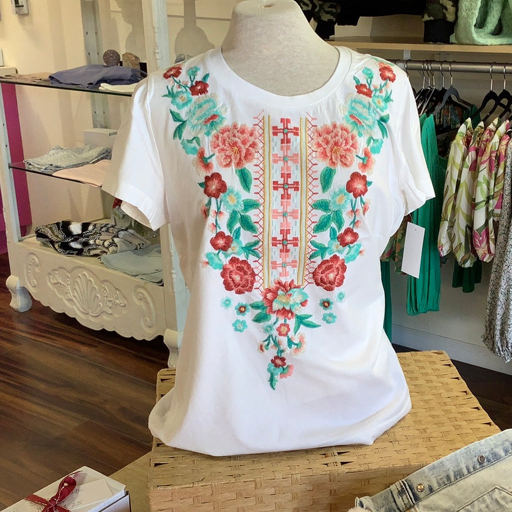 Driftwood teal flower top