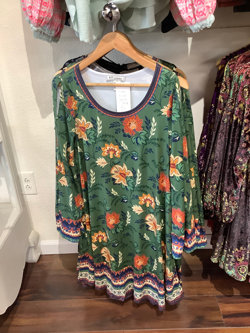 FT Green Floral Swinging Dress