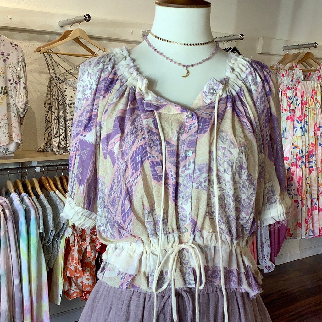 Oliv Nude and Violet Flower Shirt